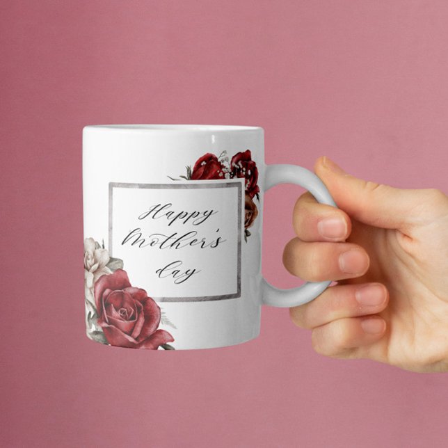 Elegant Rustic Röd ros Lycklig Mors dag Kaffemugg (Skapare uppladdad)