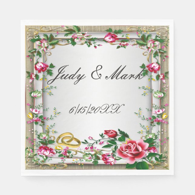 Elegant Rustic Röd ros Papper Napkins Pappersservett (Framsidan)