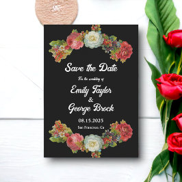 Elegant Rustic Romantic Boho Black Blommigt Bröllo Spara Datumet