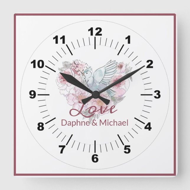 Elegant Rustic Rosa Modern Chic Heart-skript Fyrkantig Klocka (Framsida)
