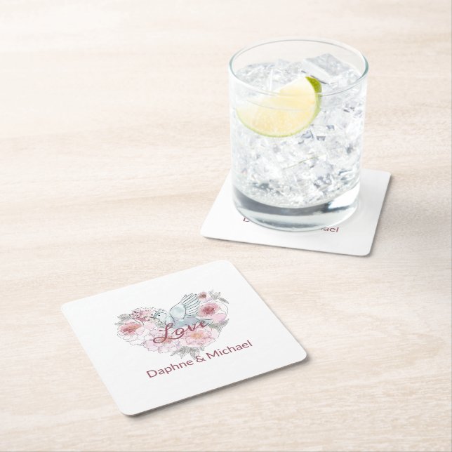 Elegant Rustic Rosa Modern Chic Heart-skript Underlägg Papper Kvadrat (Insitu)