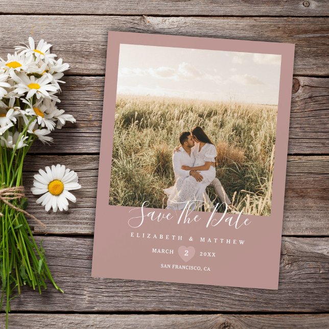Elegant Rustic Rosa Photo Bröllop spara datum (Skapare uppladdad)
