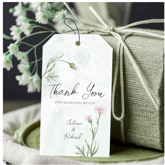 Elegant Rustic Rosa Poppy Blommigt Bröllop Presentetikett (Skapare uppladdad)