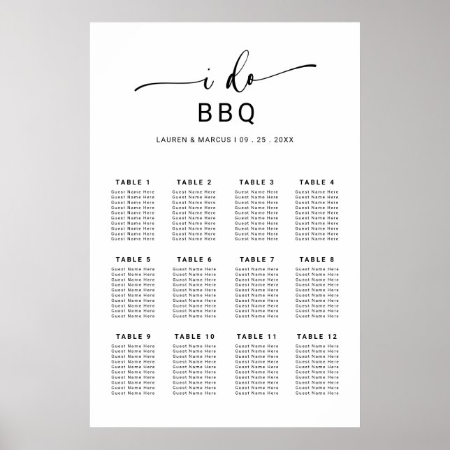 Elegant Rustic Script I Do BBQ-sätesdiagram Poster (Framsidan)