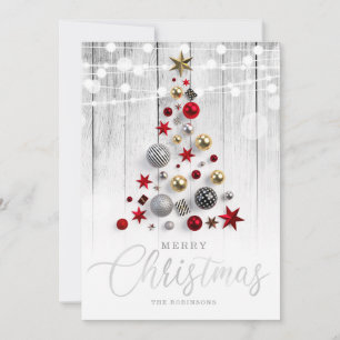 Elegant Rustic Silver Guld Julgran Helgdag Julkort
