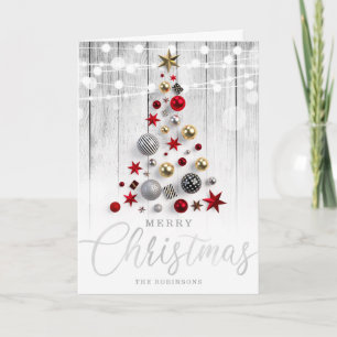 Elegant Rustic Silver Guld Julgran Helgkort