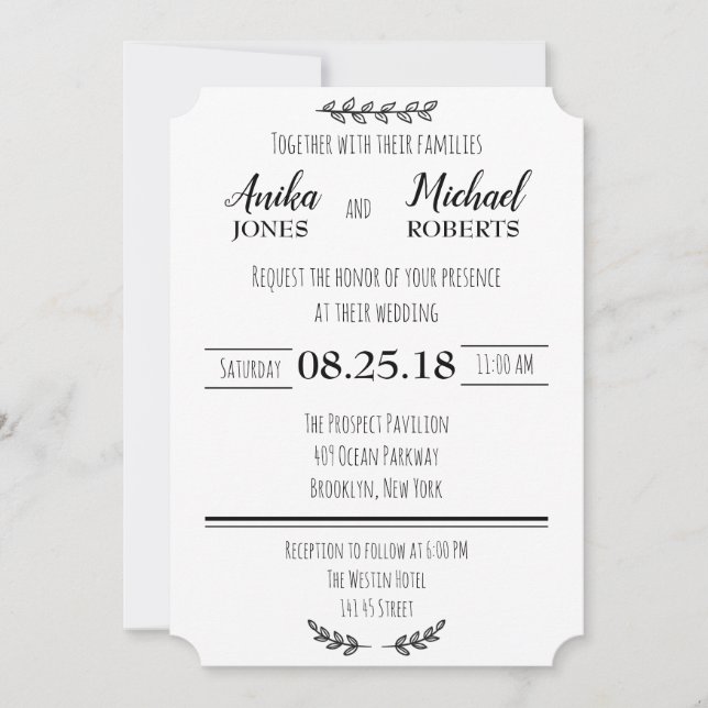 Elegant Rustic Simple Black & White Minimalist Inbjudningar (Framsida)