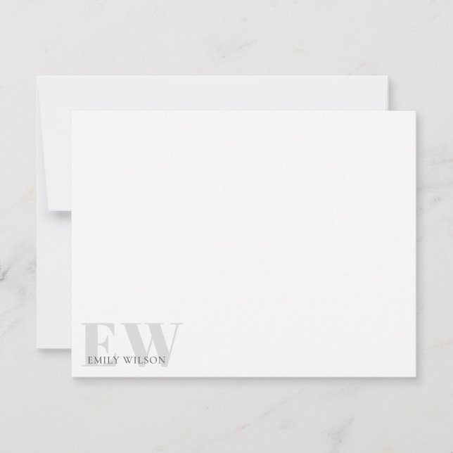 Elegant Rustic Simple Minimal Grått Namn Monogram Anteckningskort (Framsida)