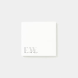 Elegant Rustic Simple Minimal Grått Namn Monogram Post-it Block