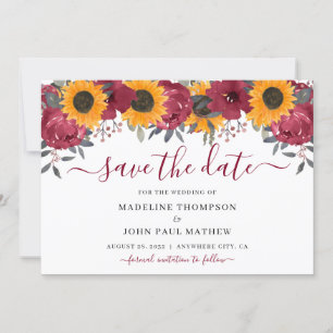 Elegant Rustic Solros Blommigt Burgundy Autumn Spara Datumet