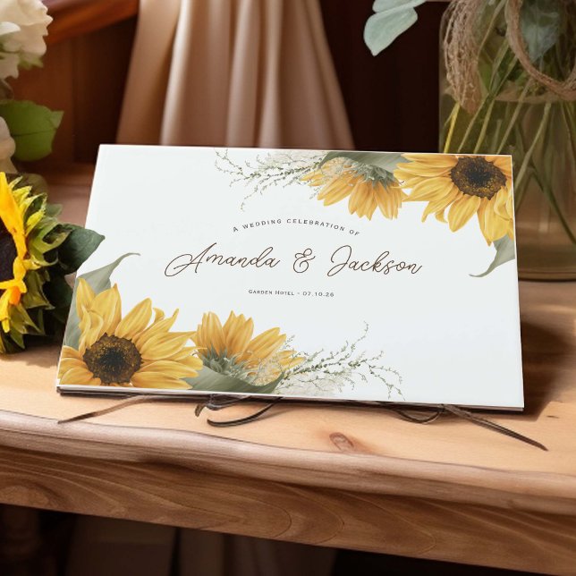 Elegant Rustic Solros, blomsterbröllop Gästböcker (Rustic Sunflower themed, Wedding Guest Book.)