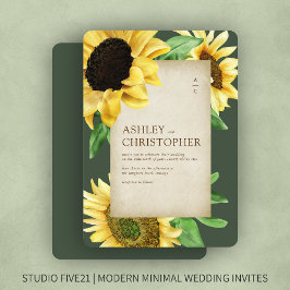 Elegant Rustic Solros Grönt Bröllop Inbjudningar