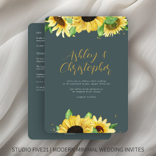 Elegant Rustic Solros Slate All-in-One Bröllop Inbjudningar