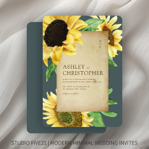 Elegant Rustic Solros Slate Grått Bröllop Inbjudningar