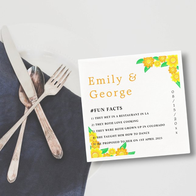 Elegant Rustic Solros Sommar Blommigt Bröllop Pappersservett (Skapare uppladdad)