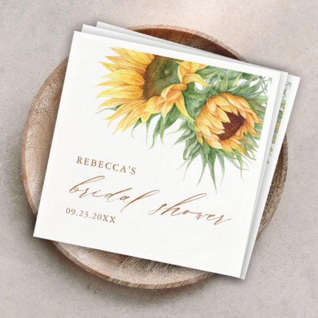 Elegant Rustic SolrosMöhippa Pappersservett (Rustic sunflower bridal shower paper napkins.)