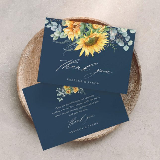 Elegant Rustic SolrosMöhippa Tack Kort (Elegant hand painted sunflower eucalyptus wedding bridal shower thank you card.)