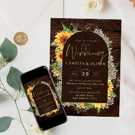 Elegant Rustic Sunblommor och inbjudan till bröllo