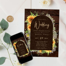 Elegant Rustic Sunblommor och inbjudan till bröllo