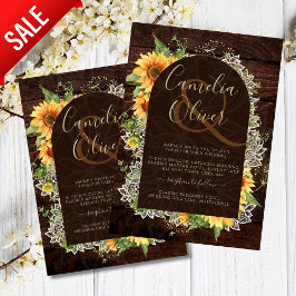 Elegant Rustic Sunblommor och inbjudan till bröllo Flygblad