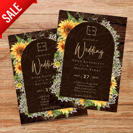 Elegant Rustic Sunblommor och inbjudan till bröllo Flygblad