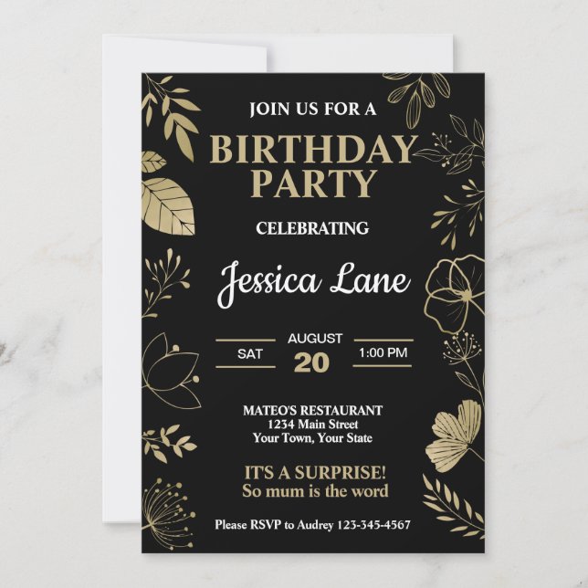 Elegant Rustic Surprise Birthday Inbjudningar (Framsida)
