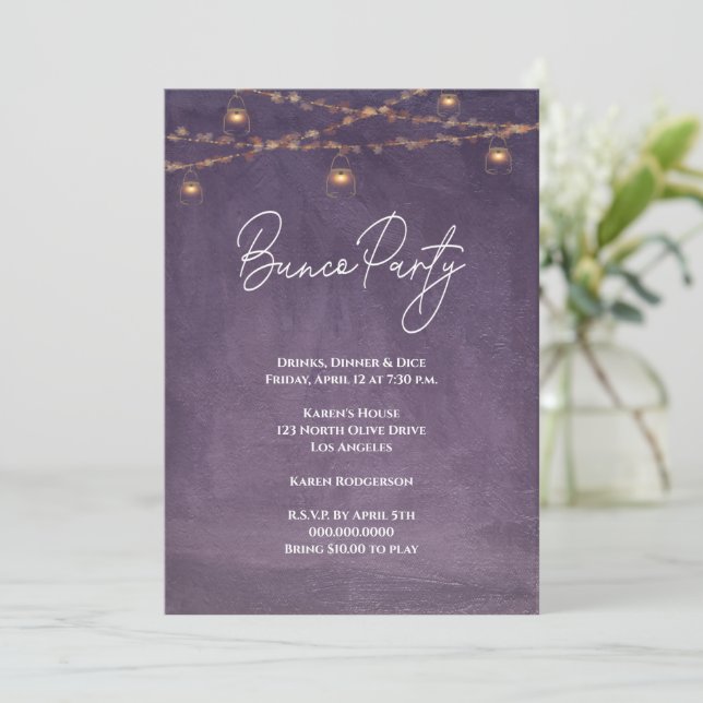 Elegant Rustic Tea Light Bunco Party Inbjudningar (Stående Fram)