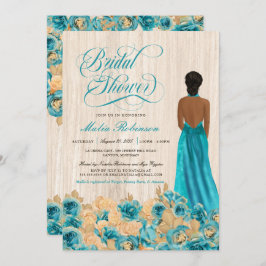 Elegant Rustic Teal Blue Ro & Gown Möhippa Inbjudningar