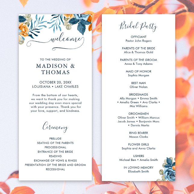 Elegant Rustic Terracotta Eucalyptus Fall Wedding Program (Front / Back)