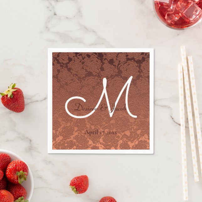 Elegant Rustic Terracotta Fall Wedding Monogram Pappersservett (Insitu)