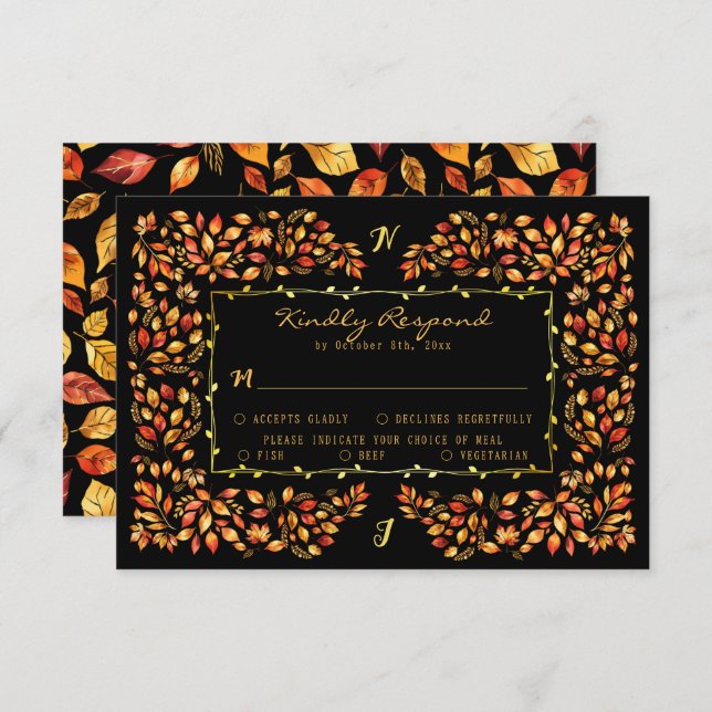 Elegant Rustic Terracotta Höst löv Bröllop OSA Kort (Fram/baksida)