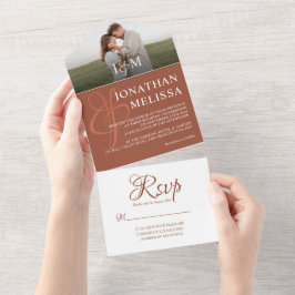Elegant Rustic Terracotta Photo Monogram Bröllop