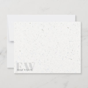 Elegant Rustic Terrazzo Stone Grått Namn Monogram Anteckningskort