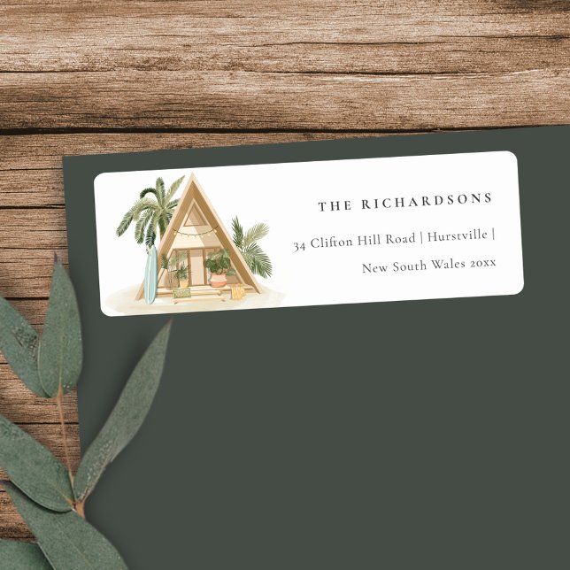Elegant Rustic Tropical Handflatan Beach Shack Adr Returadress Etikett (Skapare uppladdad)