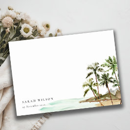Elegant Rustic Tropical Handflatan Träd Beach Sand Anteckningskort