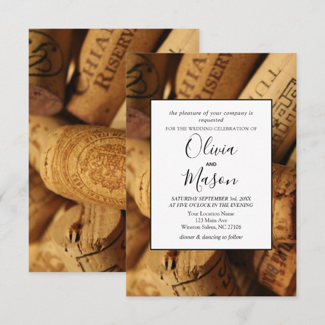 Elegant Rustic Vineyard & Vin Kork Bröllop-kort Inbjudningar (Fram/baksida)