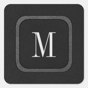 Elegant Rustic Vintage Black Leather Chic Monogram Fyrkantigt Klistermärke