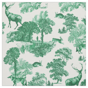 Elegant Rustic Vintage Grönt Land Toile Hjort Tyg