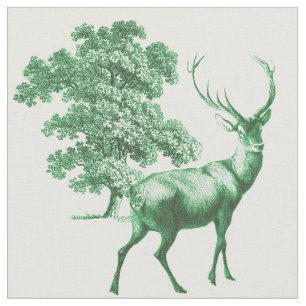 Elegant Rustic Vintage Grönt Land Toile Hjort Tyg