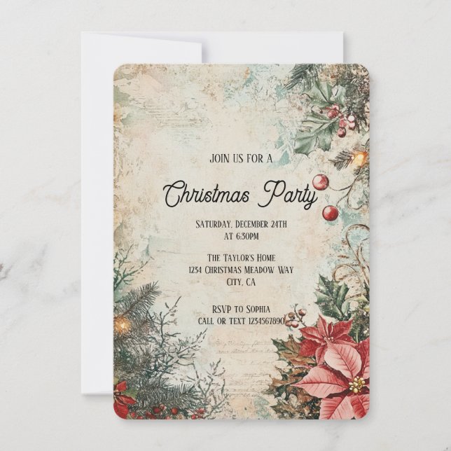 Elegant Rustic Vintage jul Party Inbjudningar (Framsida)