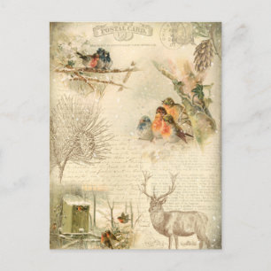 Elegant Rustic Vintage jul Woodland Collage Helg Vykort