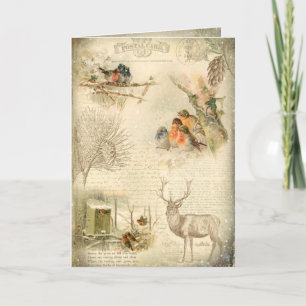 Elegant Rustic Vintage jul Woodland Collage Helgkort