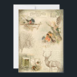Elegant Rustic Vintage jul Woodland Collage Julkort<br><div class="desc">Vinterskog med skog med stor rustik vintage och med graverad stuga,  gräs,  text,  skript,  vykortsgrafik och söta kapningsrobiner på åldras med svår sepiatbakgrund.</div>