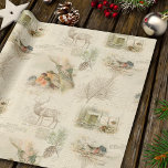 Elegant Rustic Vintage jul Woodland Collage Presentpapper<br><div class="desc">Vinterskog med skog med stor rustik vintage och med graverad stuga,  gräs,  text,  skript,  vykortsgrafik och söta kapningsrobiner på åldras med svår sepiatbakgrund.</div>