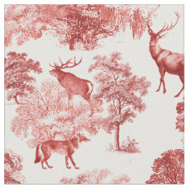 Elegant Rustic Vintage Red Fransk Toile Hjort Fox Tyg