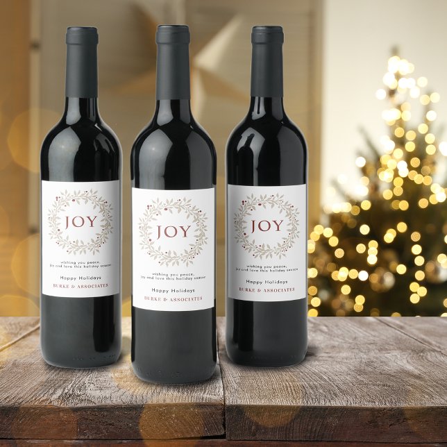 Elegant Rustic WAN Joy Business Vinflaska Etikett (Elegant Rustic Wreath Joy Business Wine Label)
