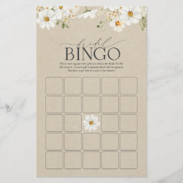 Elegant Rustic Watercolor Daisy Möhippa Bingo Game