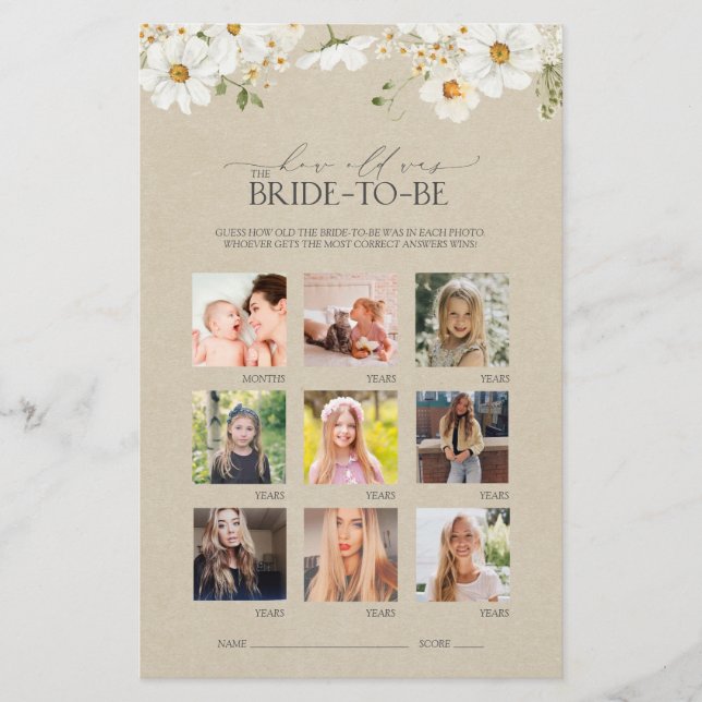 Elegant Rustic Watercolor Daisy Möhippa Game (Framsida)