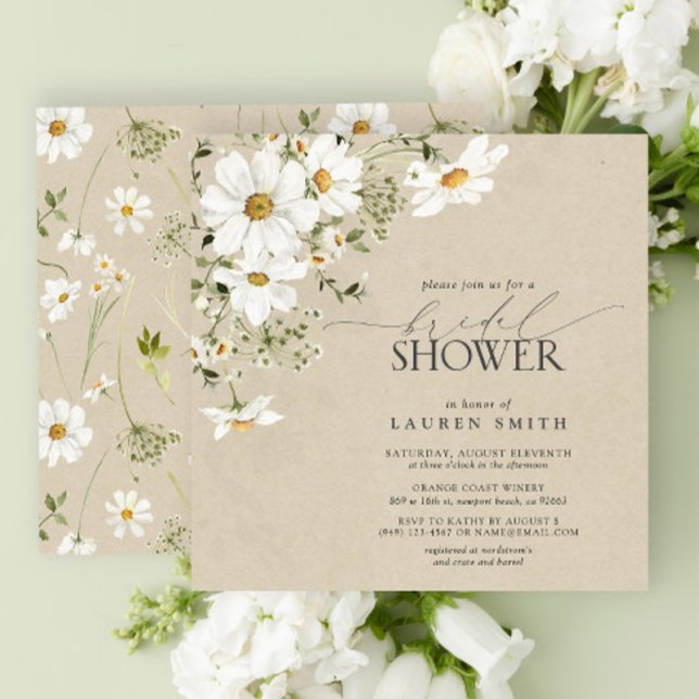 Elegant Rustic Watercolor Daisy Möhippa Inbjudningar (Elegance in Bloom: Rustic Bridal Shower Invites 🌼)