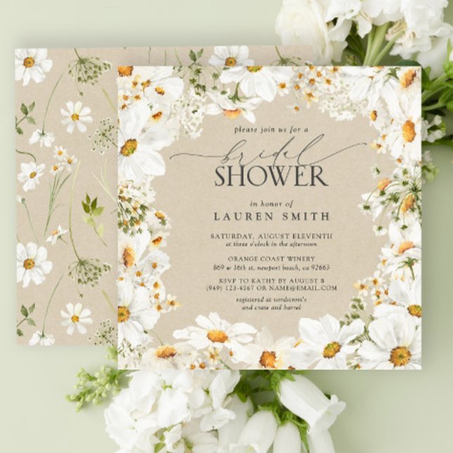 Elegant Rustic Watercolor Daisy Möhippa Inbjudningar (Bridal Shower Invitation)